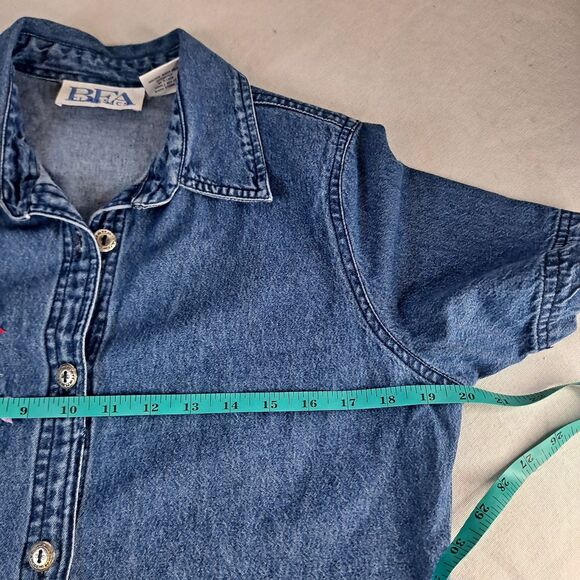 Vintage 90’s Denim Dress Bea Classics Womens M Cottagecore Floral Embroidered - Picture 8 of 9